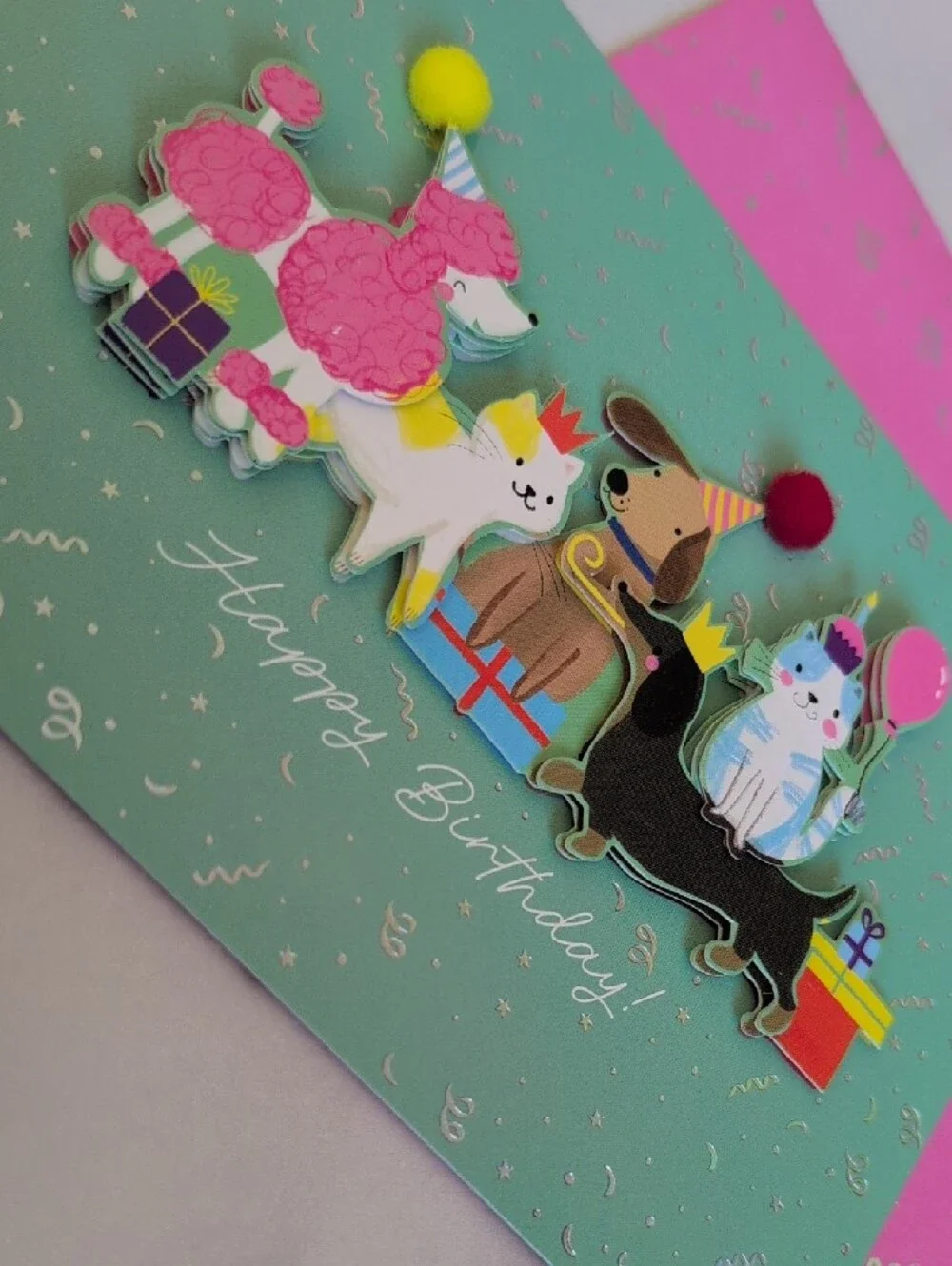 Happy Birthday Animal Parade Greeting Card - Pink & Mint